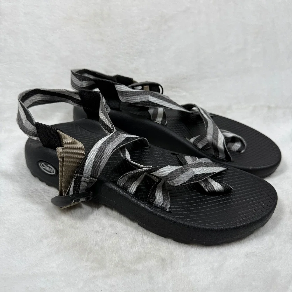 Chaco Z Cloud 2 Mens Sport Sandals Black Gray Striped Strappy Hiking Shoes 7